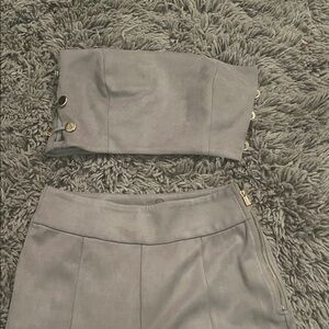 JLUXLABEL Gray Skirt Set with Gold Accents
